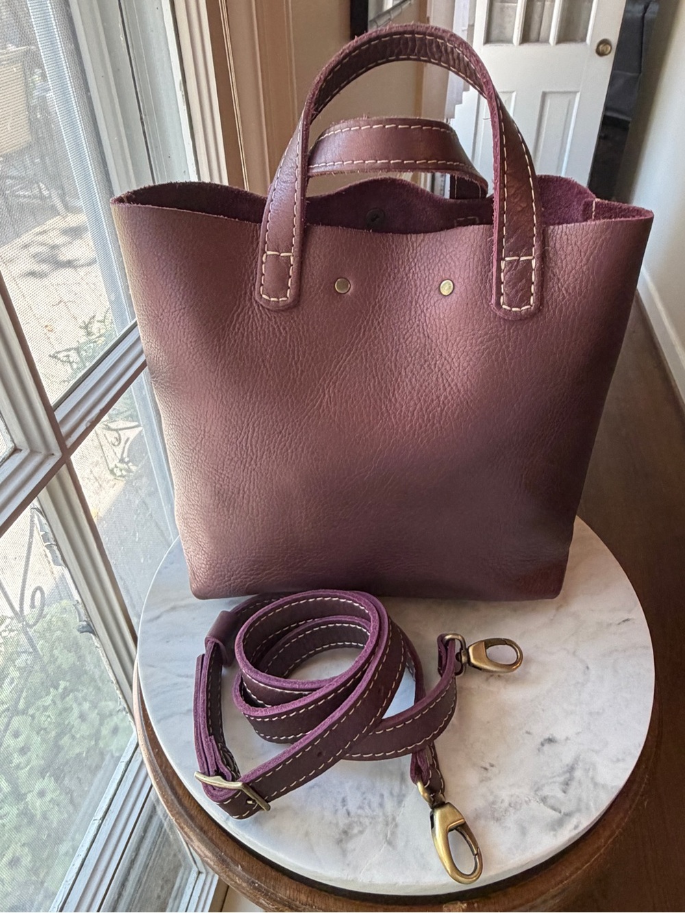 Portland Leather Mini Crossbody Tote in DISCO - Picture 2 of 6
